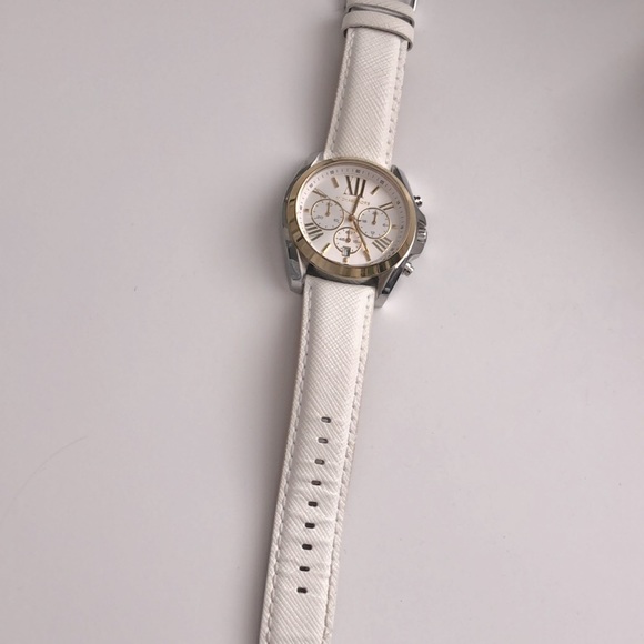 Michael Kors Genuine Leather Watch (White, Gold, Silver) - Picture 5 of 7